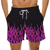 cheap Geometric Print-Men&#039;s Optical Illusion Print Flame Swim Trunks Swim Shorts Board Shorts Hawaiian Holiday Drawstring with Mesh lining Elastic Waist Designer Clothing Apparel