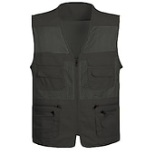 billige Herre fiskevest-Herre سترة Gilet Fiskevest Vest til turbruk Ermeløs vest Gilet jakke utendørs Ferie Gatemote Elegant og moderne Sommer Vår Lomme Fort Tørring Polyester Pustende Fargeblokk Glidelås V-hals Normal