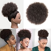olcso Frufruk-ombre szürke afro puff húzózsinór lófarok természetes pergő göndör lófarok hajhosszabbítás fekete nőknek afro-amerikai rövid kócos lófarok zsinór