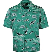 cheap Ocean Print-Men&#039;s Animal Shark Tropical Shirt Summer Hawaiian Shirt Camp Collar Shirt Short Sleeve Shirt Turndown Fashion Designer Casual Outdoor Street Casual Black Blue Dusty Blue 3D Print S M L