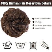 abordables Chignons-100% remy de cheveux humains extension de chignon désordonné chignon en désordre chouchous extension bouclés ondulés désordonné 100% remy extensions de cheveux humains chignon pour les femmes chignon