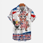 preiswerte Vögel &amp; Tiere-Herren Schwein Nationalflagge Hemd Hawaiihemd Sommerhemd Aloha-Shirt Kurze Ärmel Hemd Umlegekragen Tropisch Sport Strassenmode Strasse Casual Täglich Weiß S M L