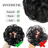cheap Chignons-Messy Bun Large Scrunchies Wavy Curly Synthetic Silver Grey Ponytail Hair Extensions Thick Updo Hair Pieces for Women Girls Kids