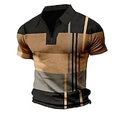 billiga Color Block Polo för män-Herr Rutig Pikétröjor med dragkedja Golftröja Kortärmad Polotröjor Skjortor med krage Vintage Ledigt Semesterkläder Högtidskläder Festivalkläder 3D-utskrift Quarter Zip Polo Ljusgrön Rubinrött Blå