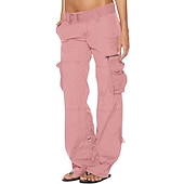 cheap Women&#039;s Cargo Pants-Women&#039;s Normal Cargo Pants Tactical Cargo Pants Trousers Chic &amp; Modern Casual / Sporty Full Length Low Waist Plain Pocket Baggy Comfort Inelastic Sports Weekend Black Pink Wine Dusty Blue Summer