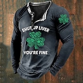olcso Szent Patrik napi pólók-St. Patrick&#039;s Day férfi henley ing póló grafikus lóhere Henley ruházati ruházat 3D print napi St. Patrick&#039;s Day hosszú ujjú legombolható print divattervező