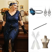 olcso Öltözetek-A nagy Gatsby Déli Flapper ruha Ruhák Felszerelések A nagy Gatsby Esküvői Vendég Flitter Rojt Flitter Rojt V-alakú Női Álarcos mulatság Diákbál Buli és este Esküvői fogadás Felnőttek Ruha Kesztyűk