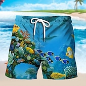 お買い得  オーシャンプリント-男性用 グラフィック 海洋 観賞魚用 スイムトランク スイムショーツ ボードショーツ ミディアムウエスト ハワイアン デザイナー ボヘミアン 祝日 ビーチ ドローストリング メッシュ裏地付き 弾性ウエスト デザイナー 衣類