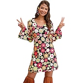 cheap Dresses-Retro Vintage 1970s Disco Dress Flare Cuff Sleeve Hippie Printing Women&#039;s Masquerade Party &amp; Evening Pride Parade Pride Month Adults&#039; Dress