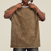 baratos Camisetas masculinas casuais-Homens Camisa 100% algodão com lavagem ácida camisa grande Manga Curta Gola Redonda Primavera Verão Tecido Moda Designer Casual Desportos e Ar livre Diário Streetwear Preto Verde Café Top Tee para