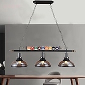 abordables Diseño de línea-luces de mesa de billar lámpara de mesa de billar lámpara de casa de campo, loft industrial 3 cabezas accesorios de iluminación de cocina de hierro tapa de olla pantalla de vidrio, decoración de