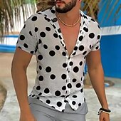preiswerte Herrenhemd zum Knöpfen-Herren Sommerhemd Freizeithemd Knopfhemd Weiß Kurzarm Tupfen Umlegekragen Urlaub Straße Button-Down Bekleidung Polyester Mode Freizeit