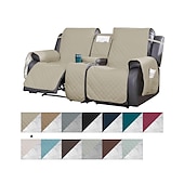 זול כיסא הכורסה הסתיים-כיסויי ספה שכיבה של loveseat עם קונסולה, כיסוי לחיות מחמד מונע החלקה לכורסת אהבה כפולה עם רצועות אלסטיות, כיסוי מושב אהבה מפוצל מגן ריהוט