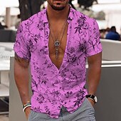 voordelige Bloemenprint-Voor heren Bloemig Tropische bloemen Bladeren Overhemd Hawaiiaans overhemd Aloha-shirt Korte Mouw Overhemd Strijkijzer Modieus Ontwerper Casual Buiten Straat Casual Geel Lichtgroen blauw 3D-afdrukken