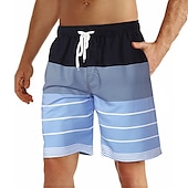 お買い得  男性用水泳パンツ-男性用 ボードショーツ スイムショーツ スイムトランク サマーショーツ ビーチショーツ ドローストリング メッシュ裏地付き 弾性ウエスト グラフィック 縞 高通気性 速乾性 ショート カジュアル 日常 祝日 ハワイアン ボヘミアン ルビーレッド ブルー マイクロエラスティック