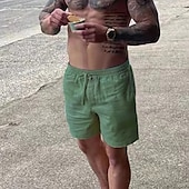 baratos Retrô-Homens Calção Shorts de linho Shorts de verão Shorts de praia Com Cordão Cintura elástica Tecido Respirável Macio Curto Casual Diário Feriado Roupa de rua Havaiana Preto Branco Micro-Elástica