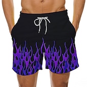 cheap Geometric Print-Men&#039;s Optical Illusion Print Flame Swim Trunks Swim Shorts Board Shorts Hawaiian Holiday Drawstring with Mesh lining Elastic Waist Designer Clothing Apparel