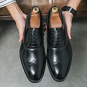 tanie Formalny-męskie klasyczne brązowe buty typu oxford z zapięciem na rzepy – skórzane buty typu brogsy na spotkania biznesowe, wesela i formalne imprezy