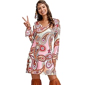 cheap Dresses-Retro Vintage 1970s Disco Dress Flare Cuff Sleeve Hippie Printing Women&#039;s Masquerade Party &amp; Evening Pride Parade Pride Month Adults&#039; Dress