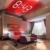 abordables Radios y relojes-Reloj despertador de proyección digital para el hogar, reloj despertador multifunción con voz que habla, pantalla LCD con termómetro electrónico, proyección de techo de pared de tiempo