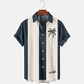 cheap Tropical Plants-Men&#039;s Color Block Coconut Tree Tropical Plants Shirt Summer Hawaiian Shirt Bowling Shirt Short Sleeve Shirt Turndown Fashion 1950s Leisure Vacation Street Going out Black Pink Blue S M L