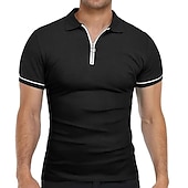 cheap Vacation-Men&#039;s Golf Shirt Polo Sports &amp; Outdoor Casual Quarter Zip Short Sleeve Fashion Streetwear Solid Color Plain Zipper Summer Light Blue Black White Red Navy Blue Dark Grey Golf Shirt