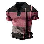 billiga Color Block Polo för män-Herr Rutig Pikétröjor med dragkedja Golftröja Kortärmad Polotröjor Skjortor med krage Vintage Ledigt Semesterkläder Högtidskläder Festivalkläder 3D-utskrift Quarter Zip Polo Ljusgrön Rubinrött Blå