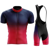 cheap Men's Clothing Sets-Men's Cycling Jersey with Bib Shorts Short Sleeve Mountain Bike MTB Road Bike Cycling Summer Blue White Yellow Geometric Dot Bike 3D Pad Quick Dry Back Pocket Moisture Wicking Breathable Spandex