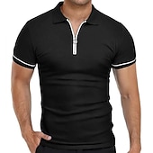 cheap Vacation-Men&#039;s Golf Shirt Polo Sports &amp; Outdoor Casual Quarter Zip Short Sleeve Fashion Streetwear Solid Color Plain Zipper Summer Light Blue Black White Red Navy Blue Dark Grey Golf Shirt