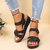 preiswerte Komfortsandalen-Beige Keilsandaletten für Damen - lässige offene Sommerschuhe mit verstellbaren Riemen und bequemer Sohle für den Alltag