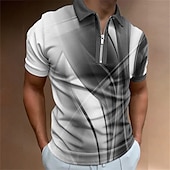 billige Geometrisk polo for menn-Herre Geometrisk Poloskjorter med glidelås Golf skjorte Kortermet Poloskjorter Skjorter med krage Business Casual Ferieklær Formell klær Festivalklær 3D-utskrift Kvart zip-polo