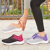 abordables Baskets femme-Chaussures de course respirantes en tricot pour femmes – baskets légères à lacets pour la marche, la salle de sport et les sports décontractés