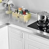 cheap Wallpaper-1pc Kitchen Backsplash Wallpaper, Peel And Stick, Aluminum Foil Contact Paper, Self-Adhesive Oil-Proof Heat Resistant Wall Sticker, For Countertop, Drawer Liner, Shelf Liner