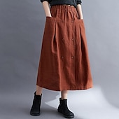 cheap Plain Skirts-Women&#039;s Skirt A Line Long Skirt Linen Skirts coastal grandma style Basic Casual Long Midi Skirts Solid Colored Pocket Split Ends Street Daily Black Brown Green Apricot Spring &amp; Summer Cotton Linen