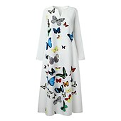 billige Kunst og Design Kjole-Kvinners Maxi Kjole Shift Kjole Sving Kjole Lang Kjole Grønn Blå Grå Hvit Svart Lang Ermeløs Fjær Sommerfugl Lomme Print Sommer Vår V Utringning Stilfull Fritids Kjole 2023 S M L XL XXL XXXL 4XL 5XL