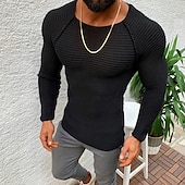 cheap Men&#039;s Pullover Sweater-Men&#039;s Sweater Pullover Sweater Jumper Ribbed Crochet Knit Cropped Knitted Crew Neck Going out Casual Daily Clothing Apparel Spring &amp;  Fall Black Beige M L XL
