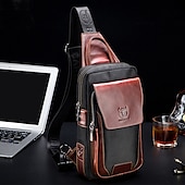 economico Borselli da uomo-Borsa a tracolla da uomo in pelle bovina di alta qualità e nylon - design multitasche con tracolla regolabile per viaggi e uso quotidiano