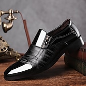 cheap Men&#039;s Slip-ons &amp; Loafers-Men&#039;s Patent Faux Leather Business Dress Shoes with Zipper Detail and Glossy Finish