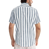 billige skjorte for menn-Herre Skjorte Uformell skjorte Stripete skjorter grå blå Svart Blå Grønn Grå Kortermet Stripe Aftæpning utendørs Dagligdagstøy Trykt mønster Klær Polyester Mote Gatemote Fritid