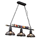 abordables Diseño de línea-luces de mesa de billar lámpara de mesa de billar lámpara de casa de campo, loft industrial 3 cabezas accesorios de iluminación de cocina de hierro tapa de olla pantalla de vidrio, decoración de