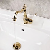 economico Classici-miscelatore monocomando per lavabo da bagno in ottone, rubinetti monocomando per lavabo a ponte rubinetto in ceramica, rubinetti monoforo per tubo flessibile freddo e caldo