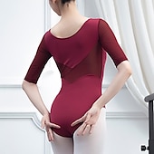 voordelige Balletkleding-ademend ballet activewear turnpakje / onesie ruches pure kleur splicing dames performance training halve mouw hoge katoenmix