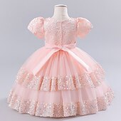 abordables Robes à Fleurs pour Filles-robe de soirée pour filles en bas âge robe de soirée florale robe midi performance maille col rond manches courtes robe active 3-7 ans vin d&#039;été