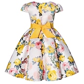 cheap Casual Dresses-Kids Girls' Dress Flower Dress Flower Short Sleeve Anniversary Party Tie Knot Bow Adorable Princess Sweet Polyester Knee-length Skater Dress Pleat Dress Floral Dress Summer Spring 4-13 Years