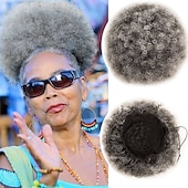olcso Frufruk-ombre szürke afro puff húzózsinór lófarok természetes pergő göndör lófarok hajhosszabbítás fekete nőknek afro-amerikai rövid kócos lófarok zsinór