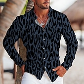 billiga Djurmönster-Herr Leopard Skjorta Knapp upp skjorta Långärmad Tropisk Mode Designer Utomhus Ledigt Dagligen Höst vinter Nedvikt Mönster Button-Down Vit Gul Blå Grön
