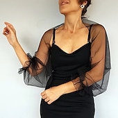 voordelige bruiloft gast wraps-Mesh Bolero Lange Puff Rimpelingen Mouw Doorzichtige Cover Up Shrug Tulle Bolero Bruids Organza Bruiloft Gast Mode Dames Wrap Zonbescherming All-Match Lente  Zomer jurk om indruk te maken