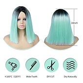 economico Parrucche da festa-parrucca verde menta parrucca corta liscia bob parrucche ombré parrucche per donne e ragazze resistenti al calore parrucca sintetica colorata per feste cosplay 14 pollici parrucca di carnevale