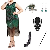 economico Abiti degli anni '20-Anni Ruggenti Anni 1920 Midi Abito Flapper Abito da cocktail Set di accessori Senza maniche Il grande Gatsby Invitato al matrimonio Paillettes Frangia con nappe Scollo a V Costume Per donna Mascherata