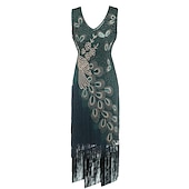 cheap Outfits-Retro Vintage Roaring 20s 1920s Flapper Dress Dress Outfits Necklace / Earrings The Great Gatsby Wedding Guest Sequins Tassel Fringe Women&#039;s Party / Evening Masquerade Wedding Reception Adults&#039; Dress
